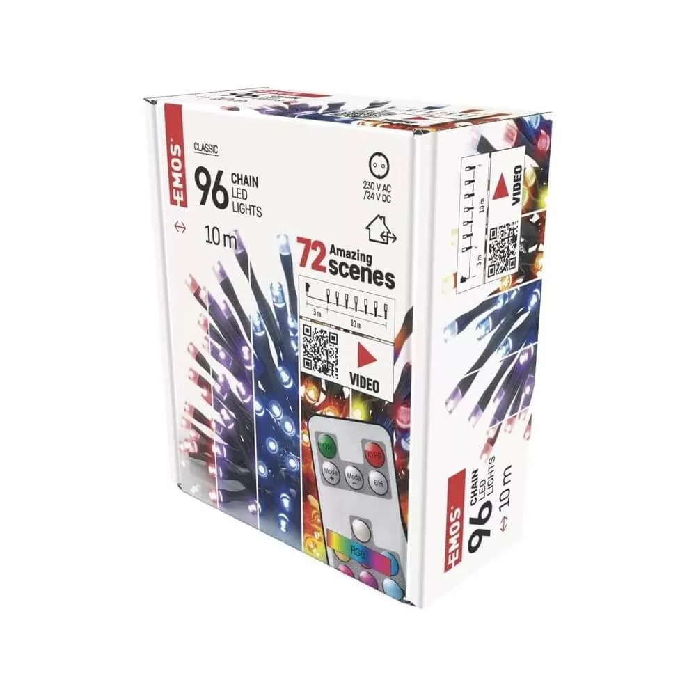   Karácsonyi 10 +3m szines fényfüzér 96Led IP44 (170cm-es fára) TÁVIRÁNYÍTÓ