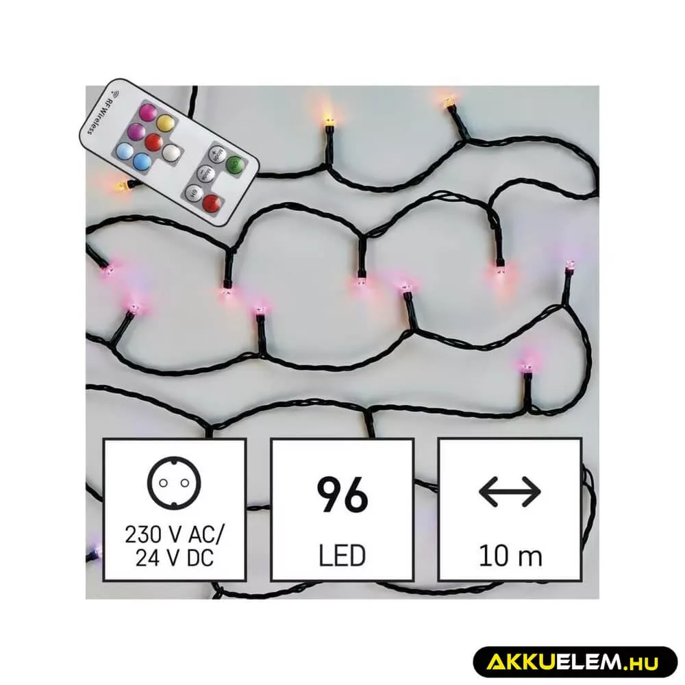 Karácsonyi 10 +3m szines fényfüzér 96Led IP44 (170cm-es fára) TÁVIRÁNYÍTÓ