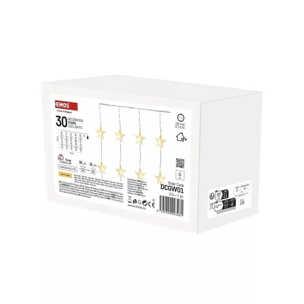 Karácsonyi fényfüggöny 30DB csillag 120*90cm beltéri WW