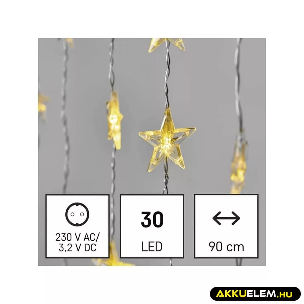 Karácsonyi fényfüggöny 30DB csillag 120*90cm beltéri WW