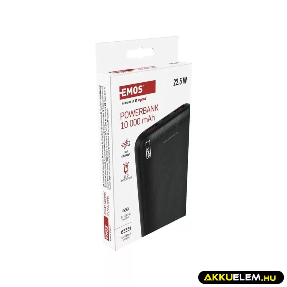 Powerbank 10000mAh 22,5W LED kijelzővel fekete 1*USB-C 2*USB-A