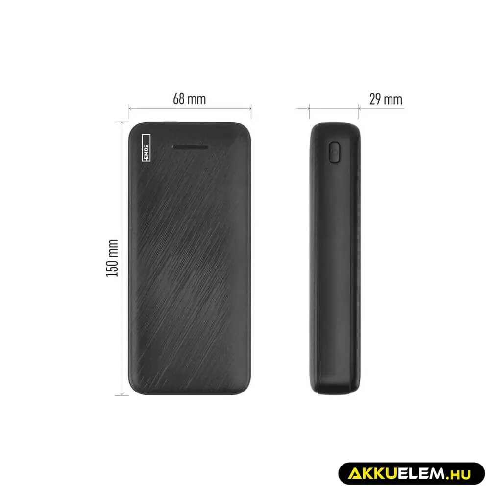 Powerbank 20000mAh 22,5W LED kijelzővel fekete 1*USB-C 2*USB-A