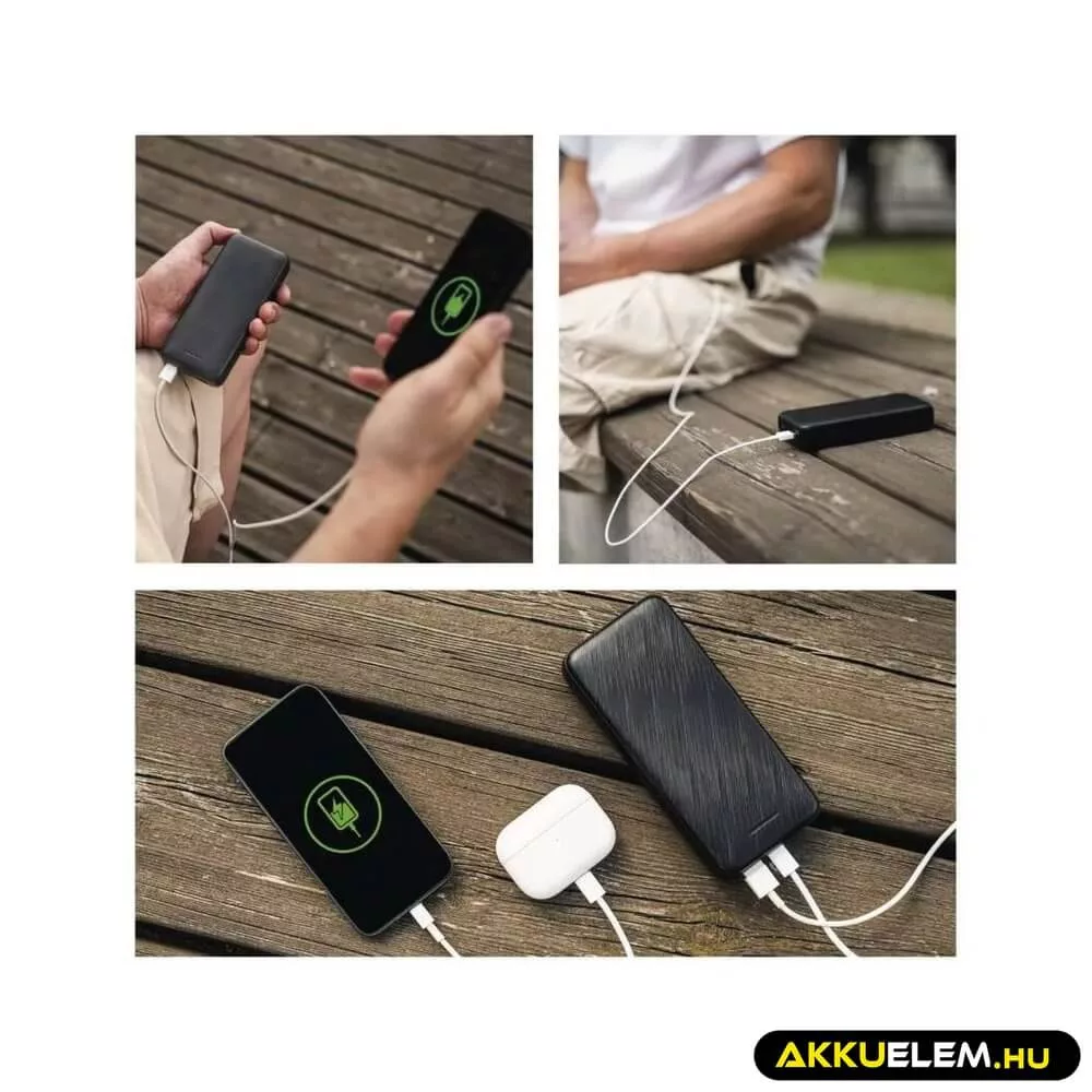 Powerbank 20000mAh 22,5W LED kijelzővel fekete 1*USB-C 2*USB-A