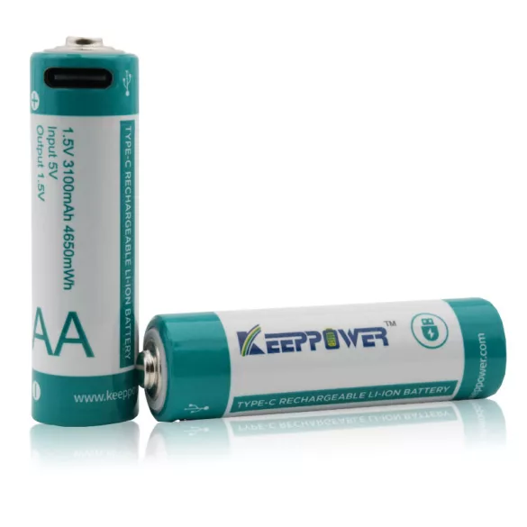 KeepPower AA 2500mAh 3750mWh 1,5V Li-Ion akku beépített USB-C töltővel 2 db