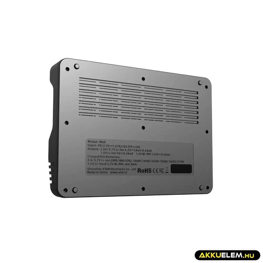 Xtar MX8 Ni-MH és 1,5V/3,7V Li-Ion és 3,2V LiFePO4  akkutöltő + adapter