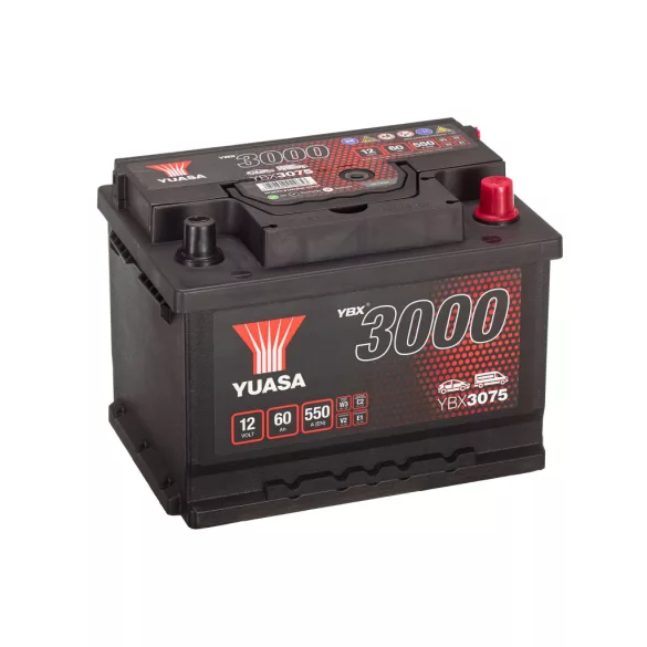 Yuasa 12V 60Ah 550A YBX3075 autó akkumulátor JOBB+