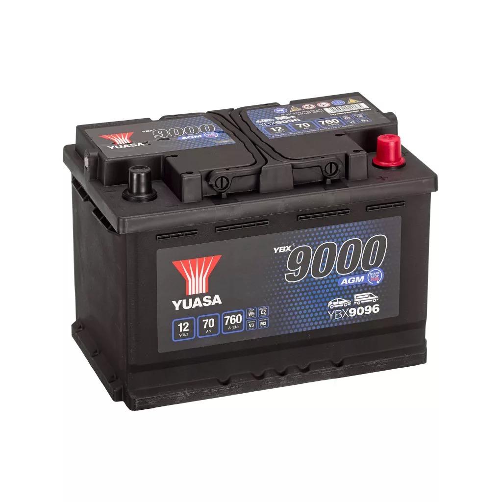   Yuasa 12V 70Ah 760A YBX9096 autó akkumulátor Start-Stop AGM JOBB+
