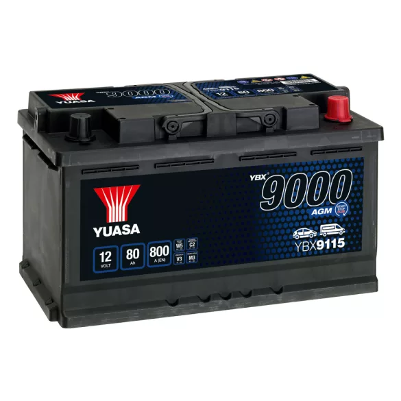Yuasa 12V 80Ah 800A YBX9115 autó akkumulátor Start-Stop AGM JOBB+
