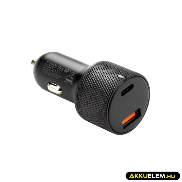 EverActive gyors autós töltő 12-24V 75W 1*USB 1*USB-C KIJELZŐ