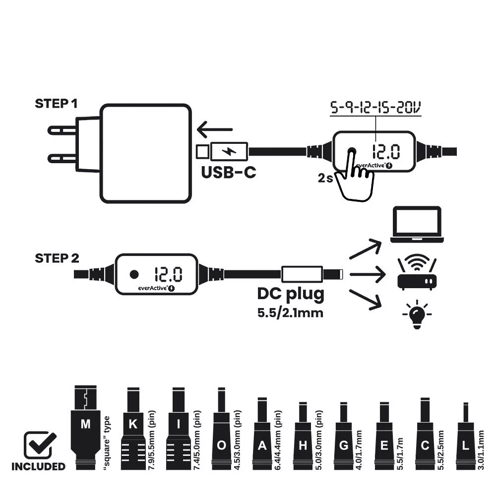 EverActive TÁPEGYSÉG DC5/9/12/15/20V 10csat 20V/3,25A
