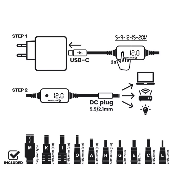 EverActive TÁPEGYSÉG DC5/9/12/15/20V 10csat 20V/3,25A