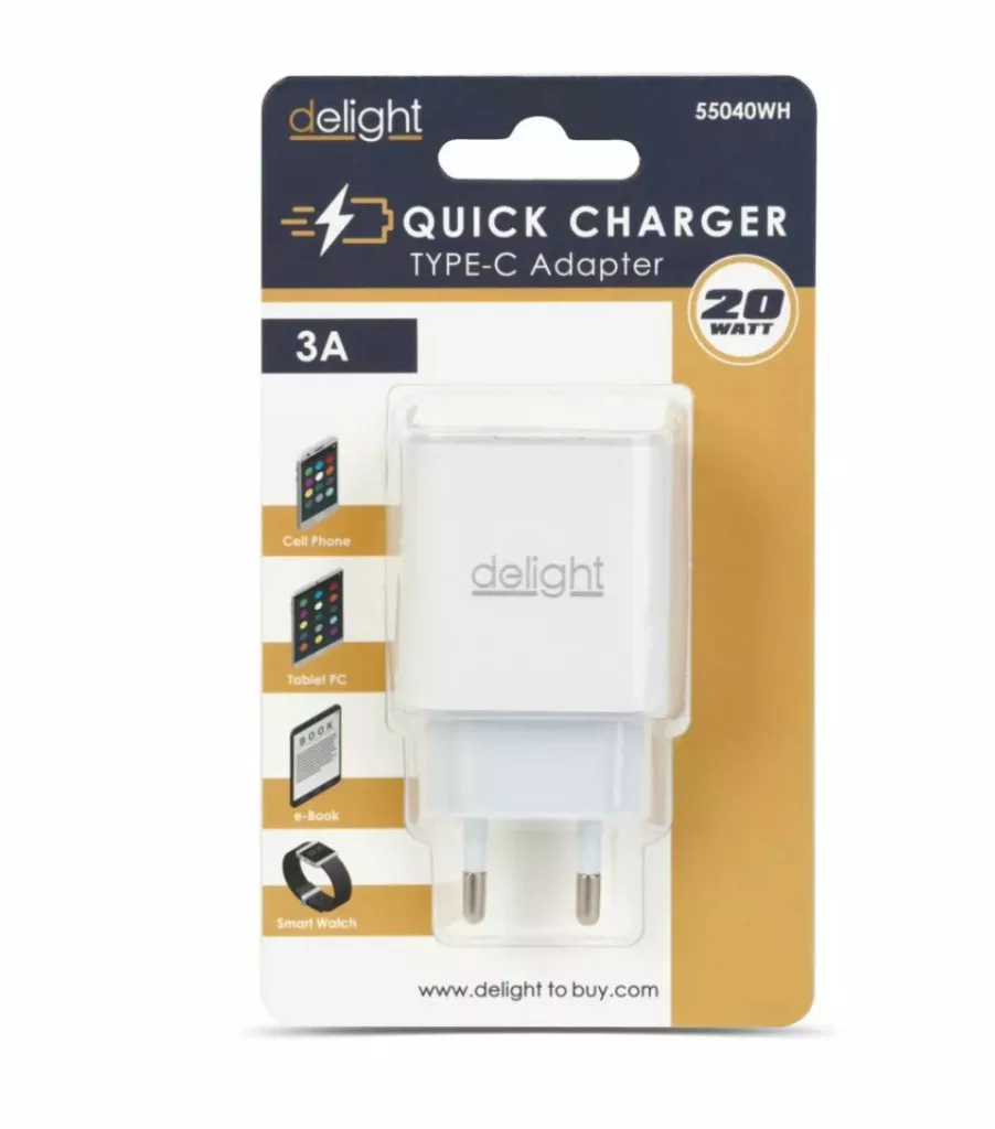 USB-C/ Type-C PD20W Fali gyorstöltő Quick Charge 3A Fehér