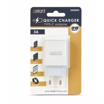 USB-C/ Type-C PD20W Fali gyorstöltő Quick Charge 3A Fehér