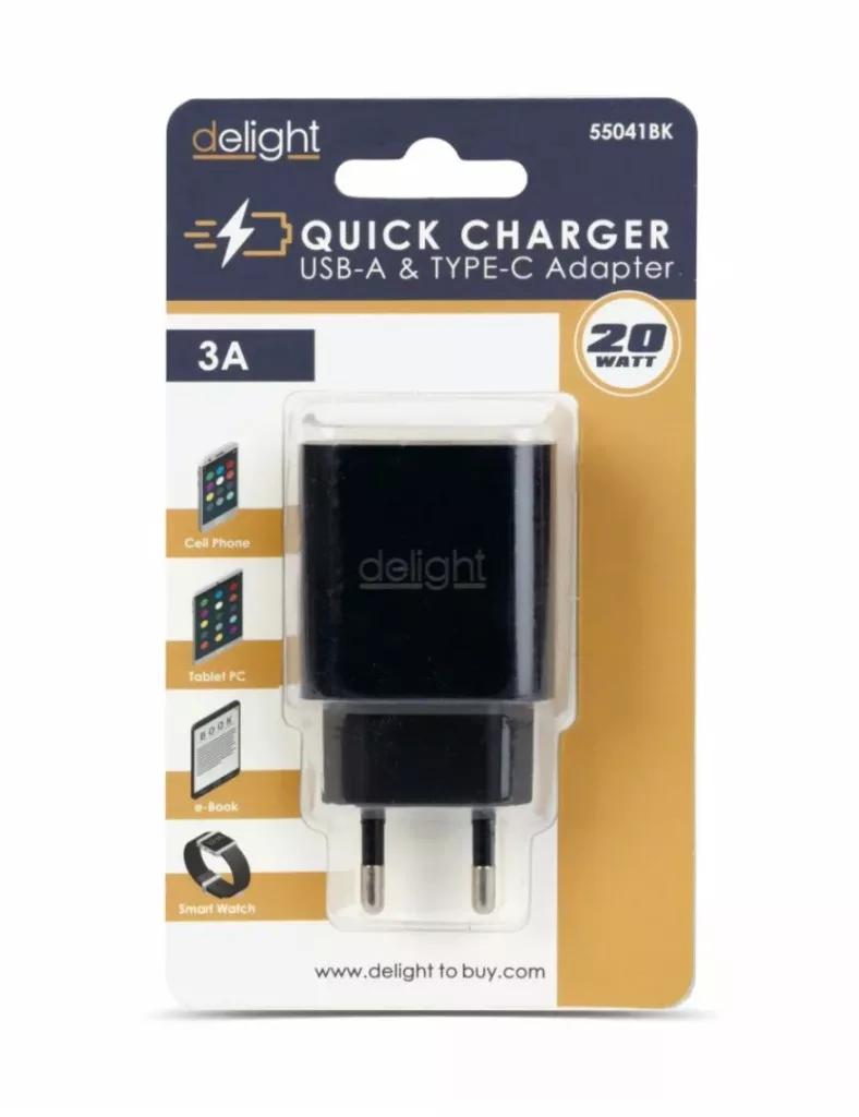 USB-C+ USB-A 3.0 PD20W Fali gyorstöltő Quick Charge 3A