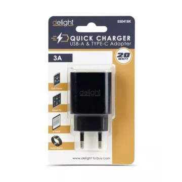 USB-C+ USB-A 3.0 PD20W Fali gyorstöltő Quick Charge 3A