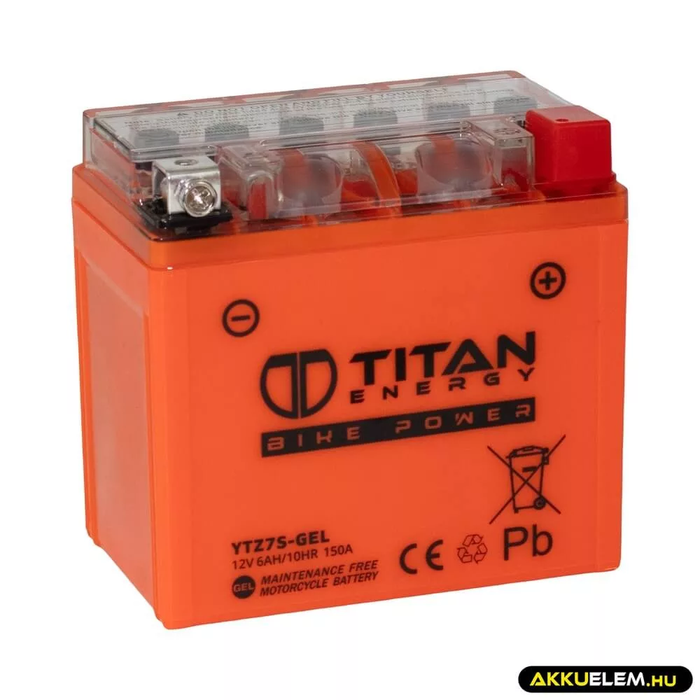   Titan Energy Bike Power YTZ7S-GEL 12V 6Ah 150A motorkerékpár akkumulátor JOBB+ gyz