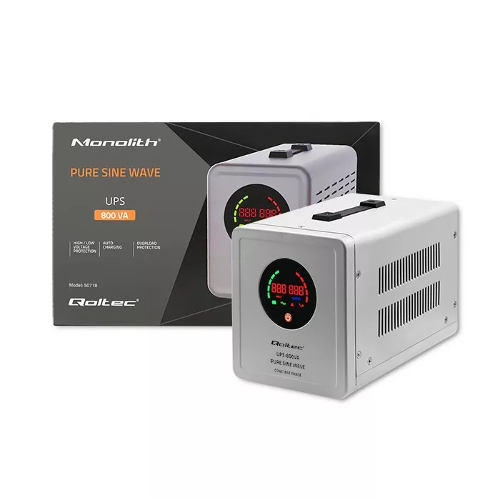 Qoltec szünetmentes táp 800VA/560W 12/230V átalakító AVR-rel Sinus