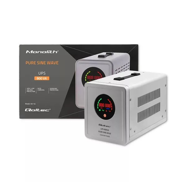 Qoltec szünetmentes táp 800VA/560W 12/230V átalakító AVR-rel Sinus