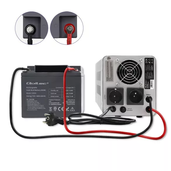 Qoltec szünetmentes táp 800VA/560W 12/230V átalakító AVR-rel Sinus