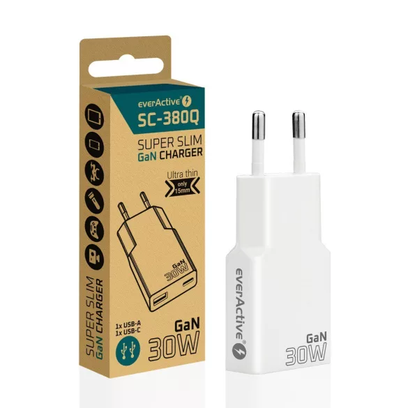 everActive SC-380Q 1xUSB 1xUSB-C QC3.0 adapter 30W SUPER SLIM