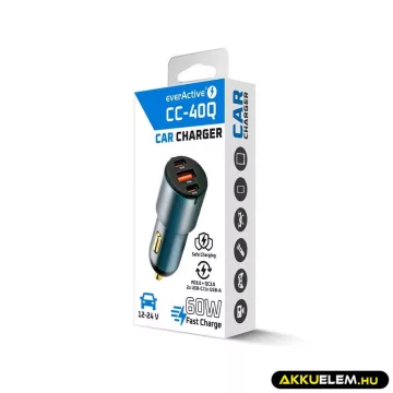 EverActive autós gyorstöltő 1xUSB 2xUSB-C QC3.0 PD 60W