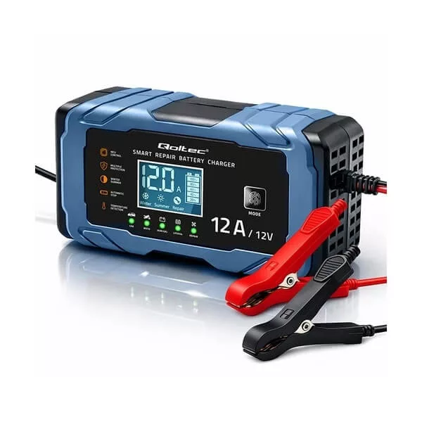   Qoltec Intelligens akkumulátor töltő, javitó funkcióval AGM GEL LiFePO4 12V 12A