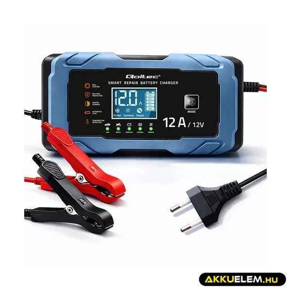 Qoltec Intelligens akkumulátor töltő, javitó funkcióval AGM GEL LiFePO4 12V 12A