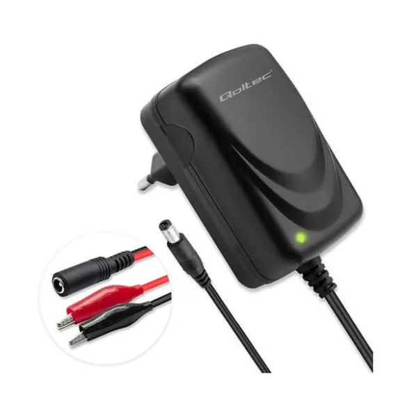 Qoltec akkumulátor töltő AGM GEL SLA 6V/12V 0,5A 1,8m csipesz + 5,5x2,1 dugó
