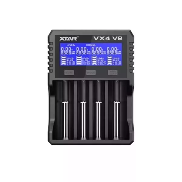 Xtar VX4 V2 Ni-MH, LiFePO4, 1,5V és 3,6V/3,7V Li-Ion töltő hálózati adapterrel