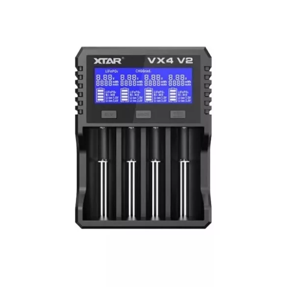 Xtar VX4 V2 Ni-MH, LiFePO4, 1,5V és 3,6V/3,7V Li-Ion töltő hálózati adapterrel