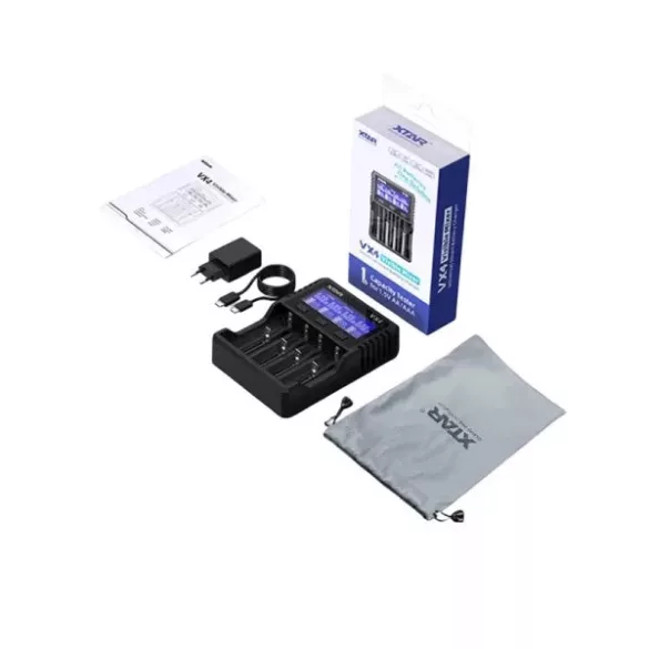 Xtar VX4 V2 Ni-MH, LiFePO4, 1,5V és 3,6V/3,7V Li-Ion töltő hálózati adapterrel