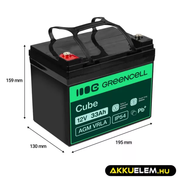 GreenCell AGM VRLA 12V 33Ah akkumulátor fűnyírókhoz robogókhoz hajókhoz - GreenCell
