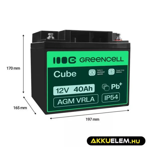GreenCell AGM VRLA 12V 40Ah akkumulátor fűnyírókhoz robogókhoz hajókhoz - GreenCell