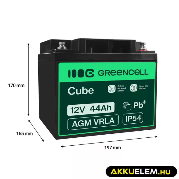 GreenCell AGM VRLA 12V 44Ah akkumulátor fűnyírókhoz robogókhoz hajókhoz - GreenCell