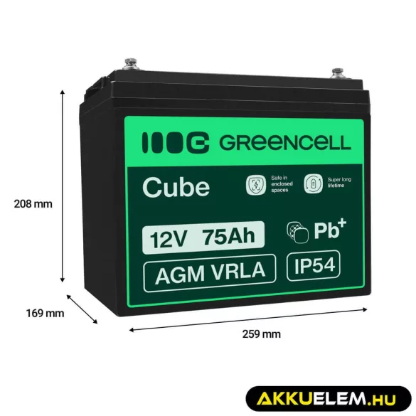 GreenCell AGM VRLA 12V 75Ah akkumulátor napelemes rendszerekhez hajókhoz - GreenCell