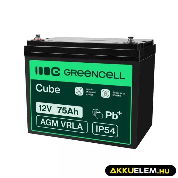 GreenCell AGM VRLA 12V 75Ah akkumulátor napelemes rendszerekhez hajókhoz - GreenCell
