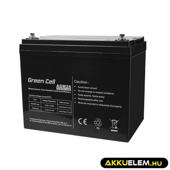 GreenCell AGM VRLA 12V 84Ah akkumulátor napelemes rendszerekhez hajókhoz - GreenCell