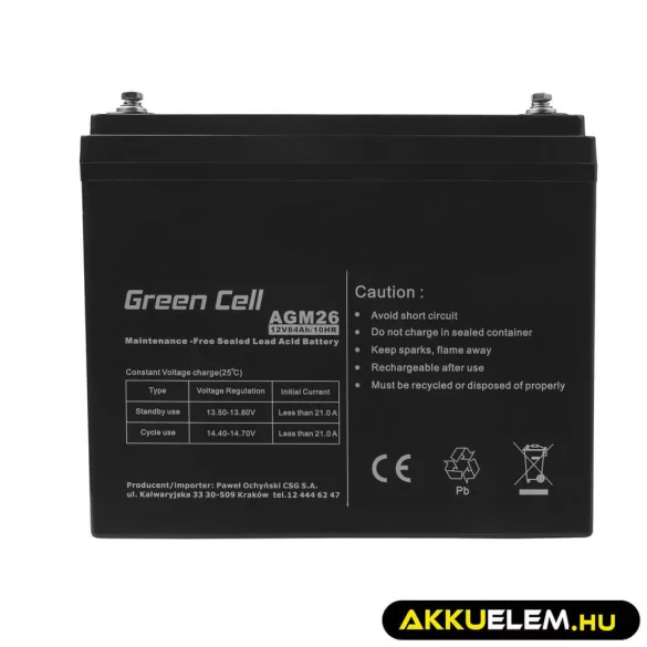GreenCell AGM VRLA 12V 84Ah akkumulátor napelemes rendszerekhez hajókhoz - GreenCell