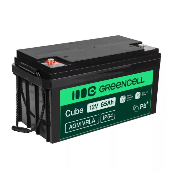 GreenCell AGM VRLA 12V 65Ah akkumulátor napelemes rendszerekhez hajókhoz - GreenCell