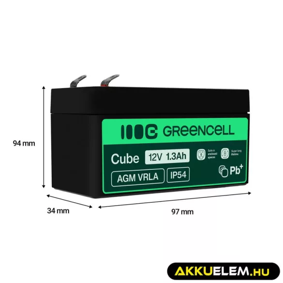 GreenCell AGM VRLA 12V 1.3Ah zselés akkumulátor - GreenCell