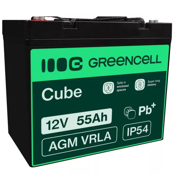 GreenCell AGM VRLA 12V 55Ah akkumulátor fűnyírókhoz robogókhoz hajókhoz - GreenCell