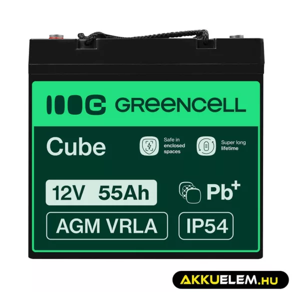 GreenCell AGM VRLA 12V 55Ah akkumulátor fűnyírókhoz robogókhoz hajókhoz - GreenCell