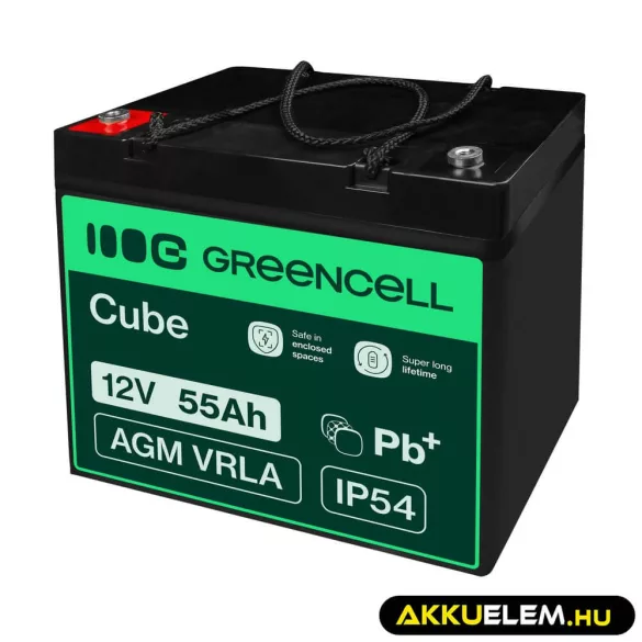 GreenCell AGM VRLA 12V 55Ah akkumulátor fűnyírókhoz robogókhoz hajókhoz - GreenCell