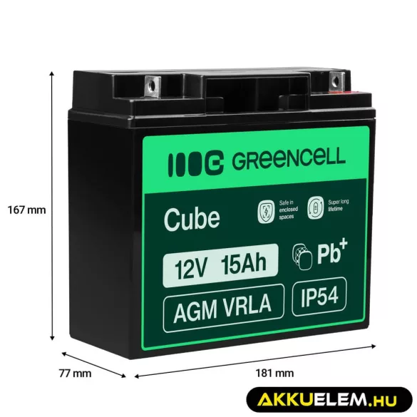 GreenCell AGM VRLA 12V 15Ah zselés akkumulátor - GreenCell