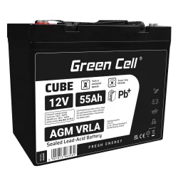   GreenCell CUBE AGM IP54 12V 55Ah VRLA akkumulátor Gel Deep Cycle robogókhoz fűnyírókhoz hajókhoz - GreenCell