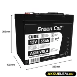 GreenCell CUBE AGM IP54 12V 55Ah VRLA akkumulátor Gel Deep Cycle robogókhoz fűnyírókhoz hajókhoz - GreenCell