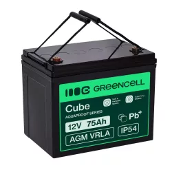   GreenCell CUBE AGM IP54 12V 75Ah VRLA akkumulátor Gel Deep Cycle keresszékekhez napelemes rendszerekhez - GreenCell