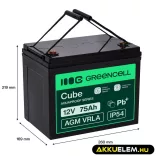 GreenCell CUBE AGM IP54 12V 75Ah VRLA akkumulátor Gel Deep Cycle keresszékekhez napelemes rendszerekhez - GreenCell