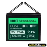GreenCell CUBE AGM IP54 12V 75Ah VRLA akkumulátor Gel Deep Cycle keresszékekhez napelemes rendszerekhez - GreenCell