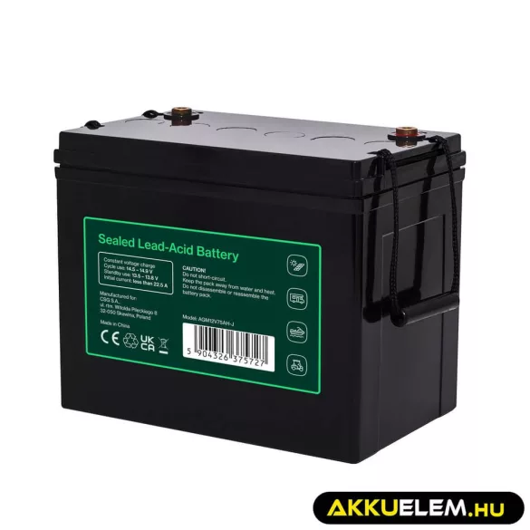 GreenCell CUBE AGM IP54 12V 75Ah VRLA akkumulátor Gel Deep Cycle keresszékekhez napelemes rendszerekhez - GreenCell